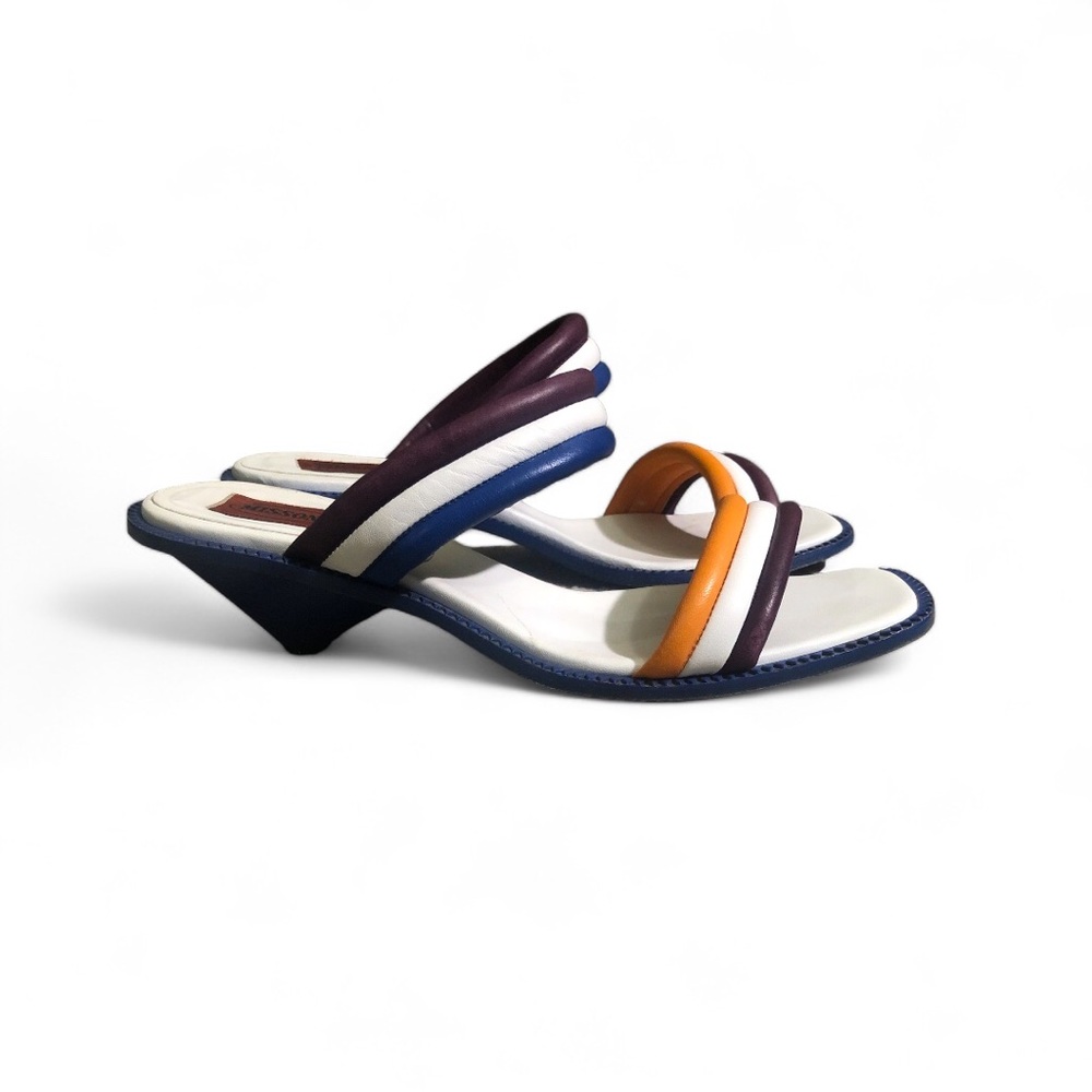 MISSONI Strappy Multicolor Leather Kitten Heel/Wedge  Sandals Size 40